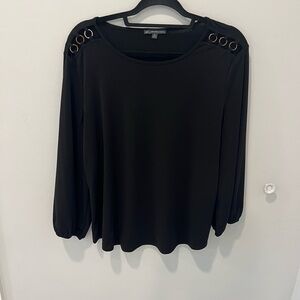 Adrianna Papell Black Relaxed Blouse with Decorative Shoulders